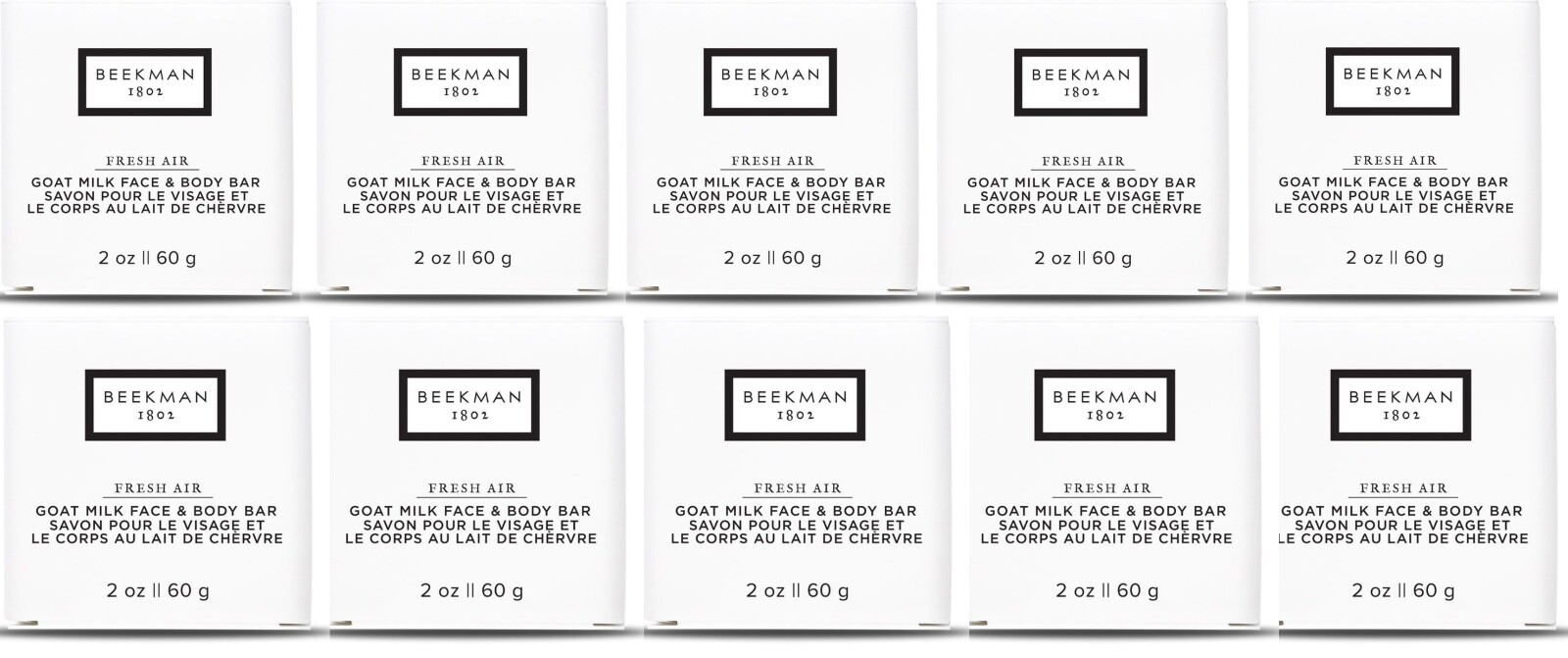 Beekman 1802 Fresh Air Goat Milk Bath Bar Soap, 2 Oz/60 gm Boxed – Set of 10