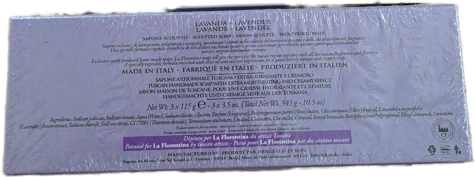 La Florentina Lavender Sculpted Soap Set Made in Italy 3x115g 4oz New NIB Sealed