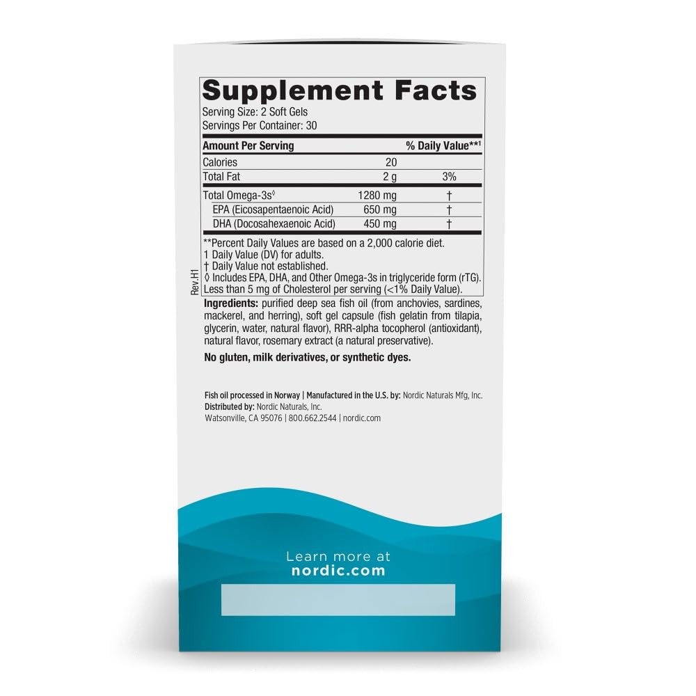 Nordic Naturals Ultimate Omega in Fish Gelatin, Lemon 60 Count (Pack of 1)