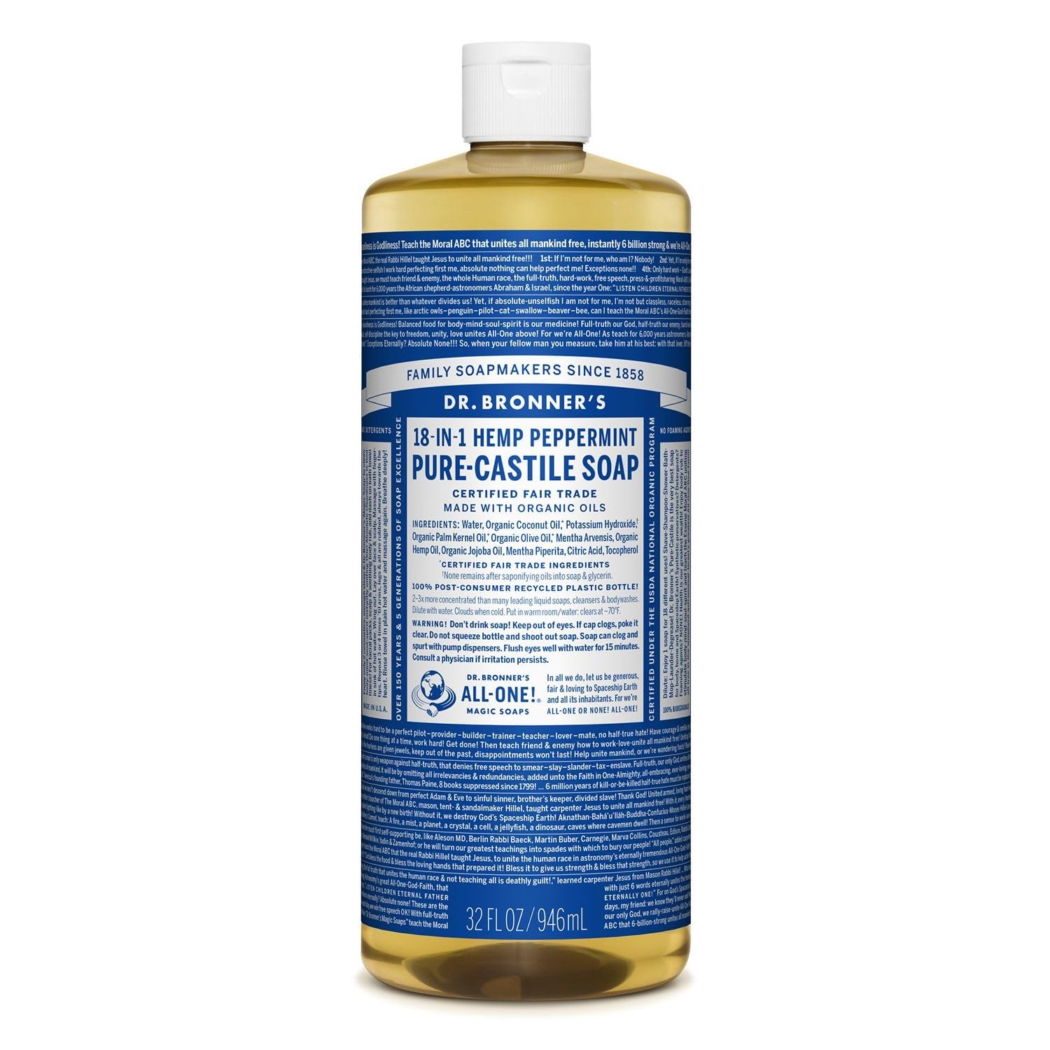 Dr. Bronner’s – Pure-Castile Liquid Soap 31.99 Fl Oz (Pack of 1), Black