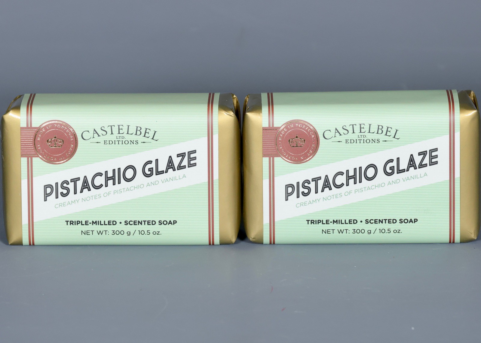 2 CASTELBEL PISTACHIO GLAZE Triple Milled Sented Sop Bars 10.5 oz. Each Portugal