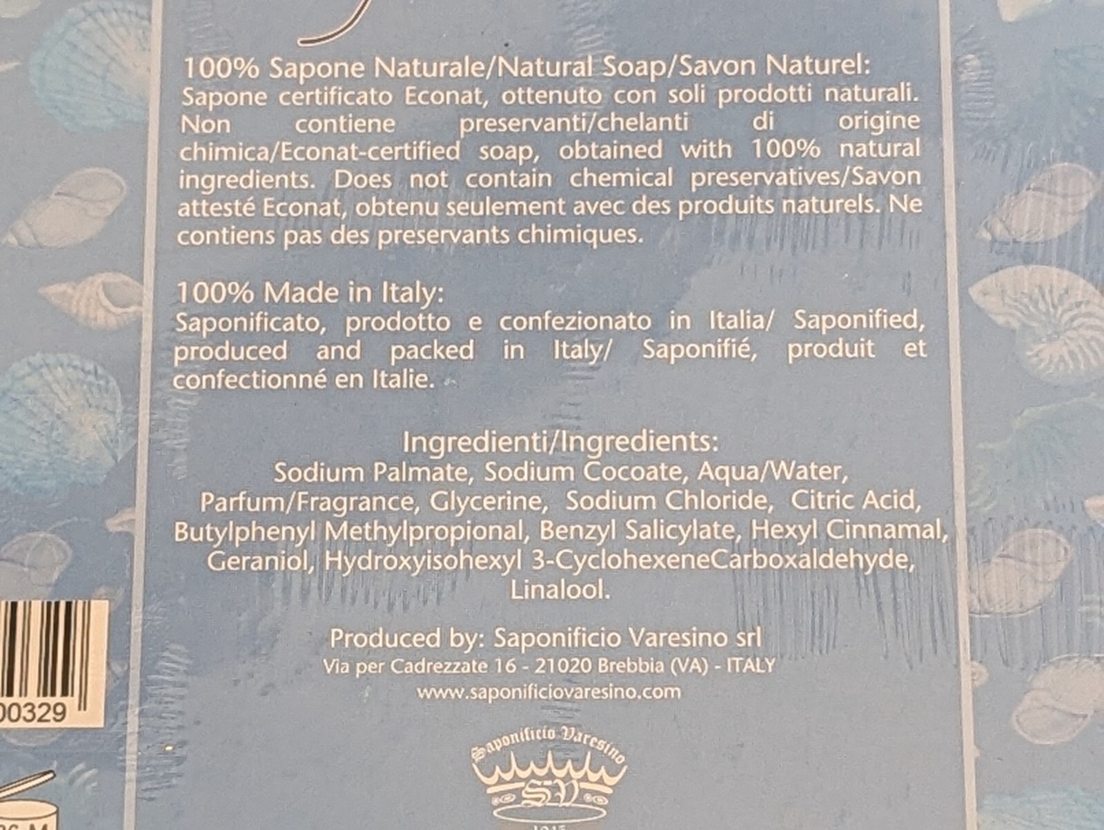 Saponificio Varesino Fine Natural Soap 12 Ivory Seashell Colored Italy 12x.9oz