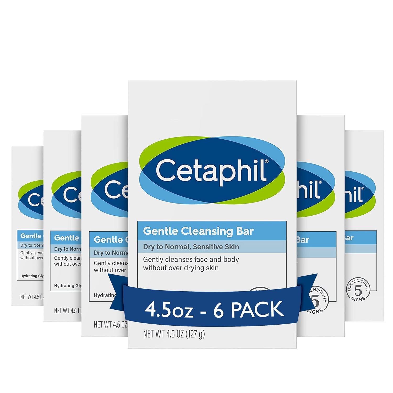 Cetaphil Gentle Cleansing Bar Soap, Sensitive & Dry Skin, 4.5oz, 6ct | Fragrance
