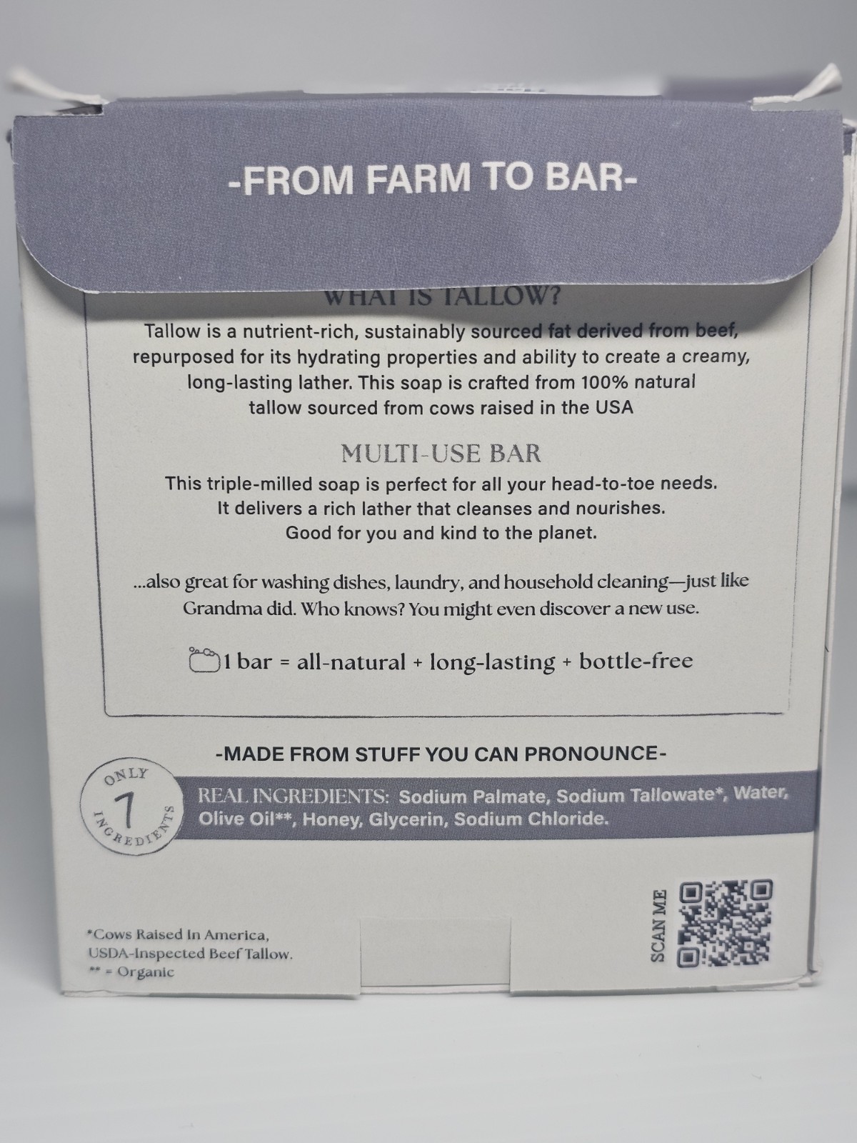 THE RUSTIC LANDS Grass Fed Beef Tallow Soap 4 Bar w/ Honey & Olive Oil Unscented