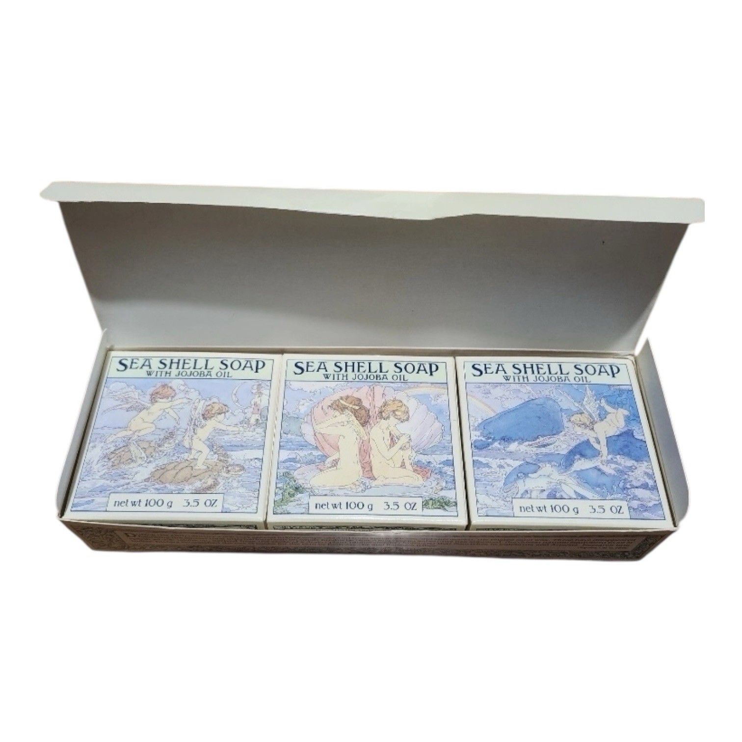 VTG Crabtree & Evelyn Jojoba Oil Sea Shell Soap Set Of 3 – 3.5oz ec New In Box