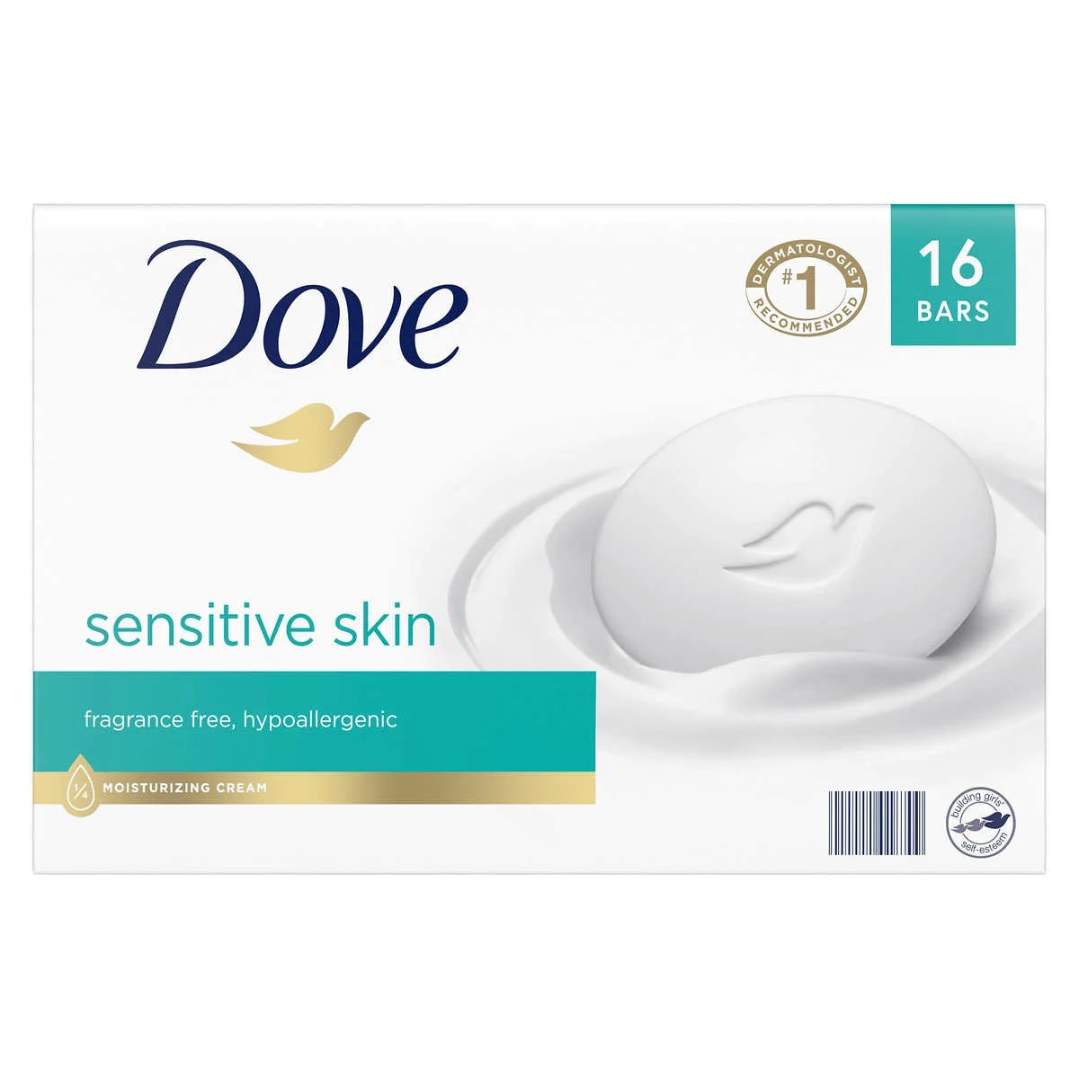 Dove Beauty Bar Sensitive 1/4 Moisturizing Cream Soap 3.75 oz – 16 Bars