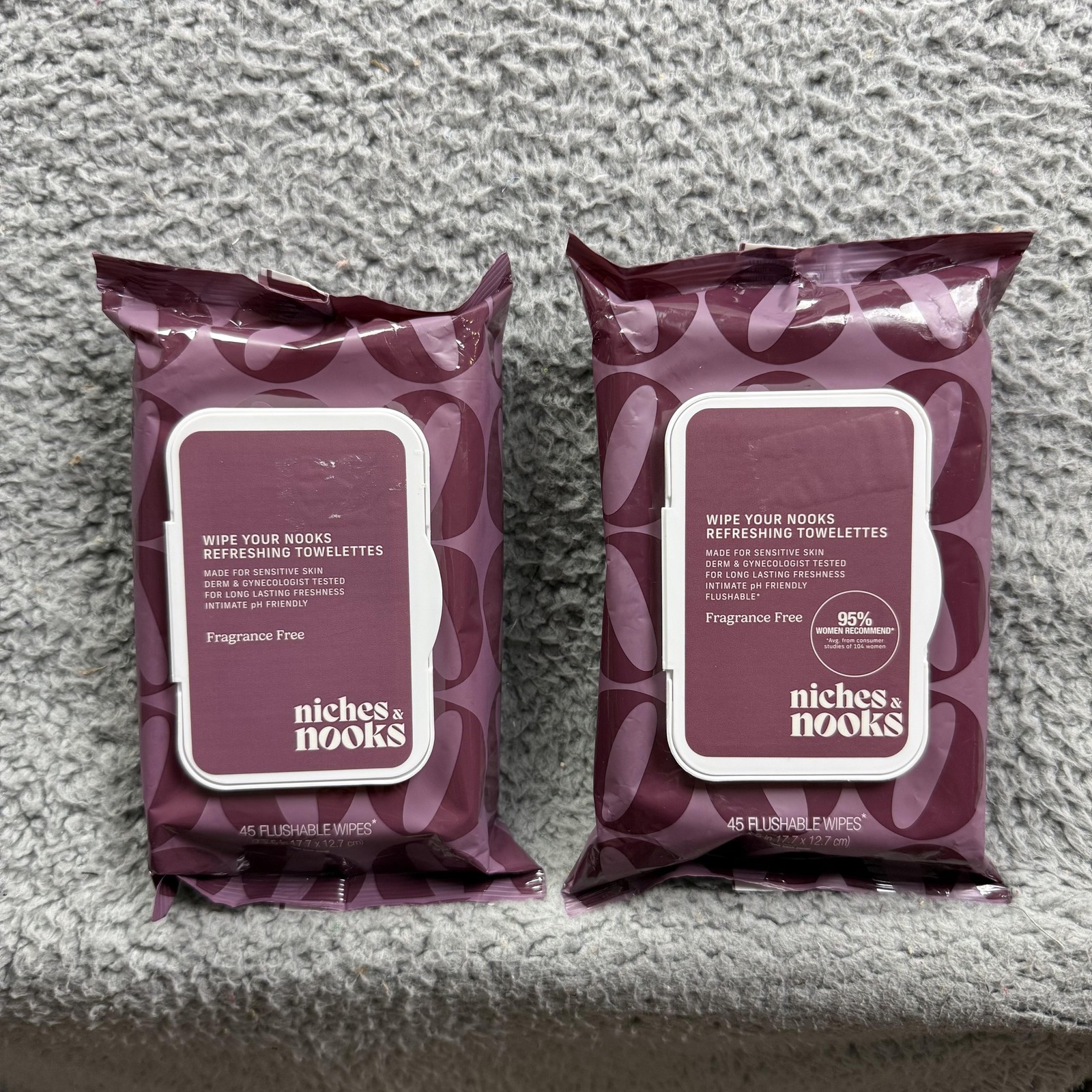 Niches & Nooks Wipe Your Nooks Towelettes 45 Ct Lot 2 Flushable Fragrance Free