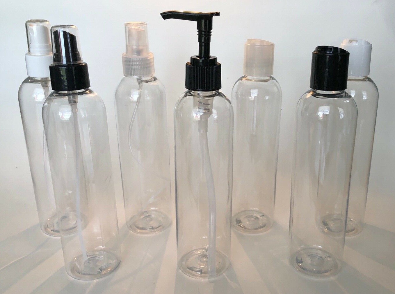 8 oz PET Plastic BPA Free 24/410 Clear Round Bullet Bottle cap choice CLEARANCE