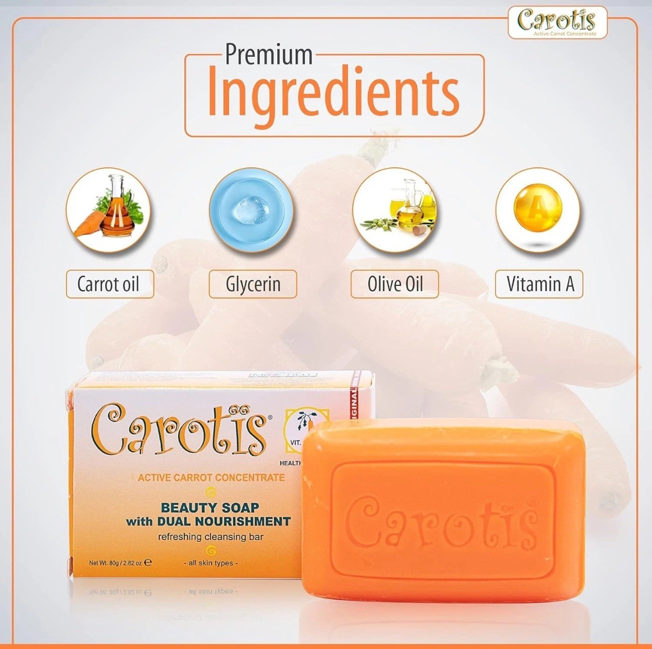 CAROTÏS Beauty Soap 80gr – Formulated to Clean and Refresh Skin with Carrot pk 3