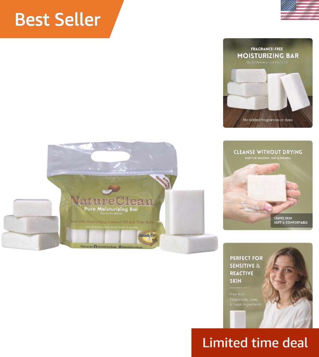 NatureClean Fragrance-Free Moisturizing Bar Soap – 5 Gentle & Nourishing Bars
