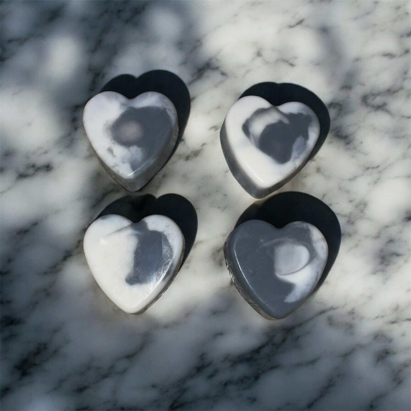 All Natural Goat Milk Soap, Activated Charcoal Marble Heart Artisan Soap