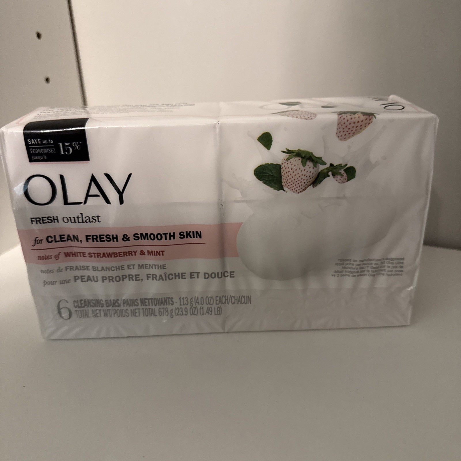 6 Olay Fresh Outlast White Strawberry & Mint Cleansing Bars 4oz Each Large Size