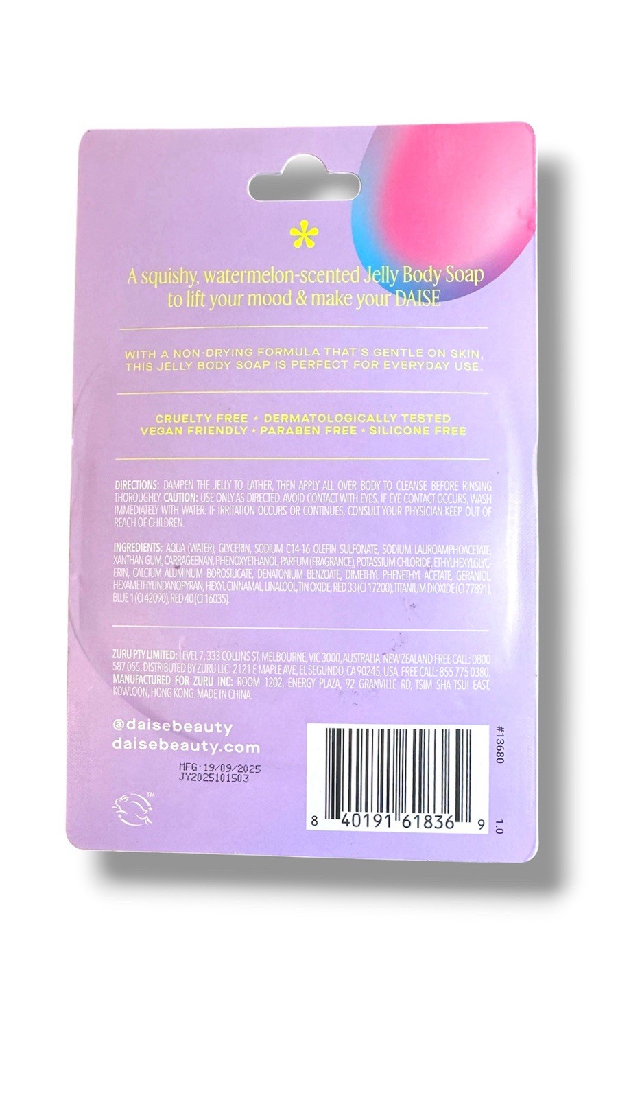 Daise Froyo Jelly Soap Sweet Watermelon Flower Bar Vegan Cruelty-Free 3.5 oz