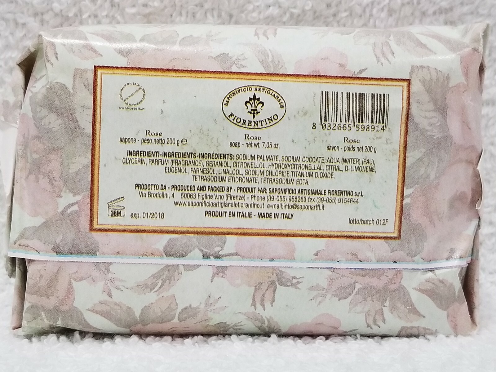 Saponificio Artigianale FIORENTINO ROSA ROSE L’Arte Della Qualita Soap 200g New