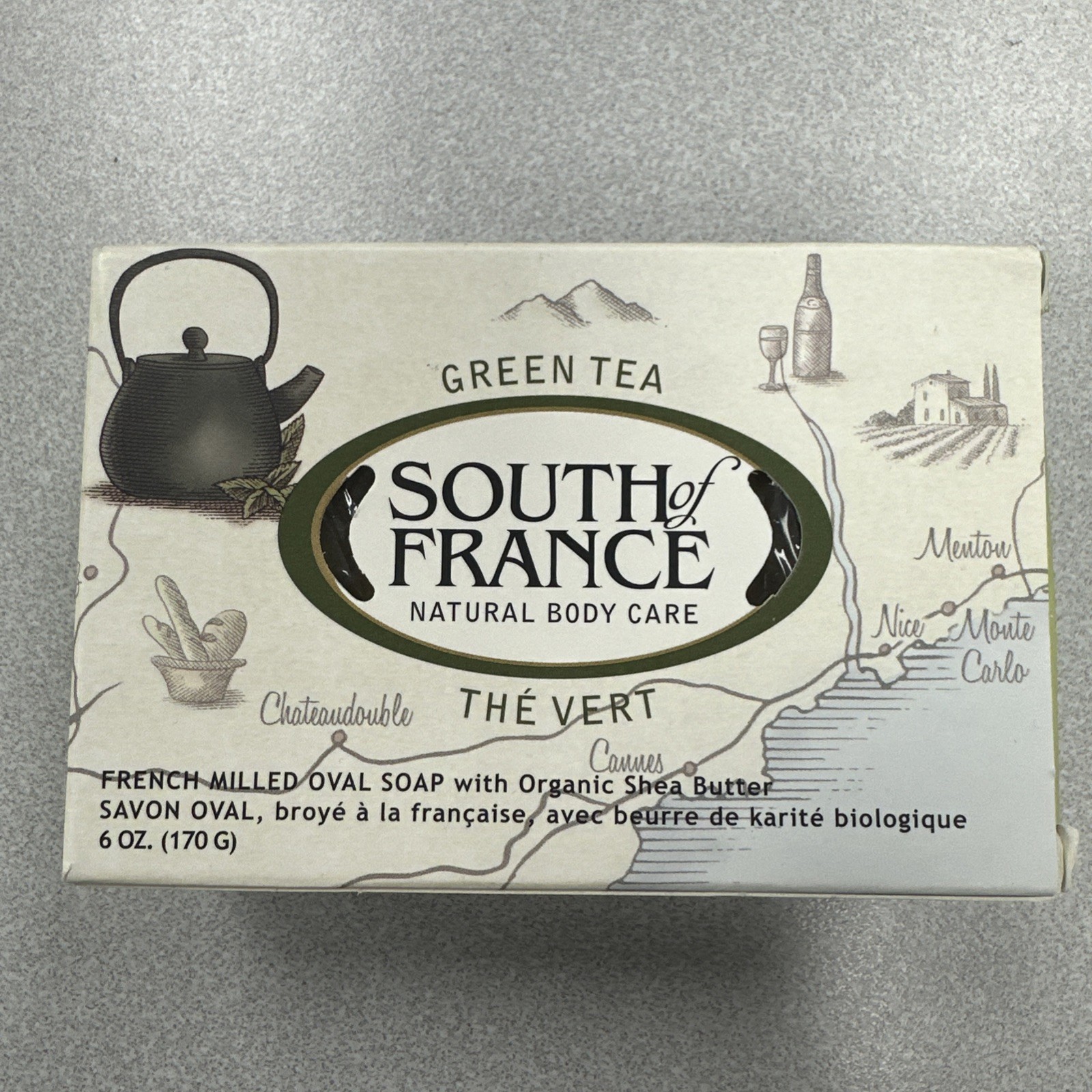 South of France French Milled Oval Bar Soap Green Tea 6 oz Natural Body Care