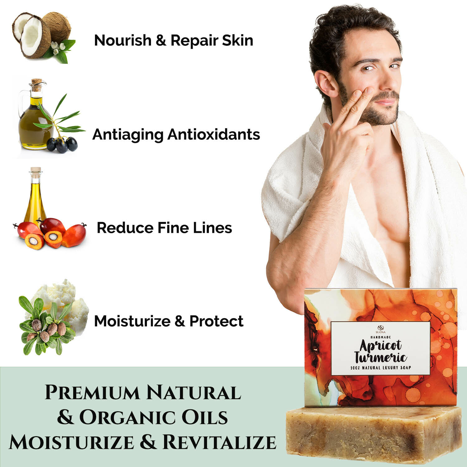 Turmeric Soap Bar – Skin Brightening, with Exfoliating Crushed Apricot Seeds