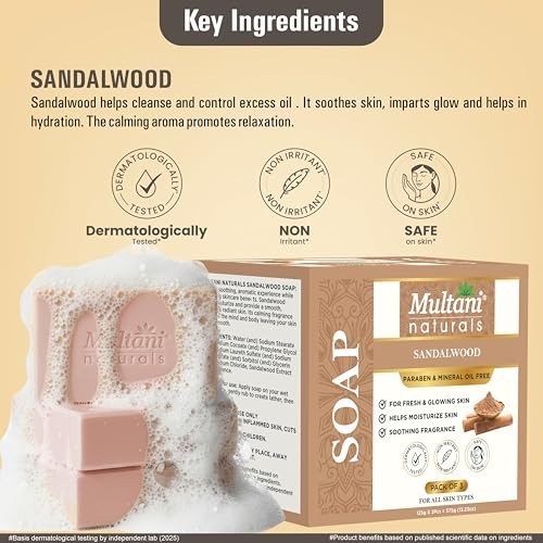 Multani Assorted Soap 125g Pack of 3 Neem Sandal Aloe Body Bars Glow FS