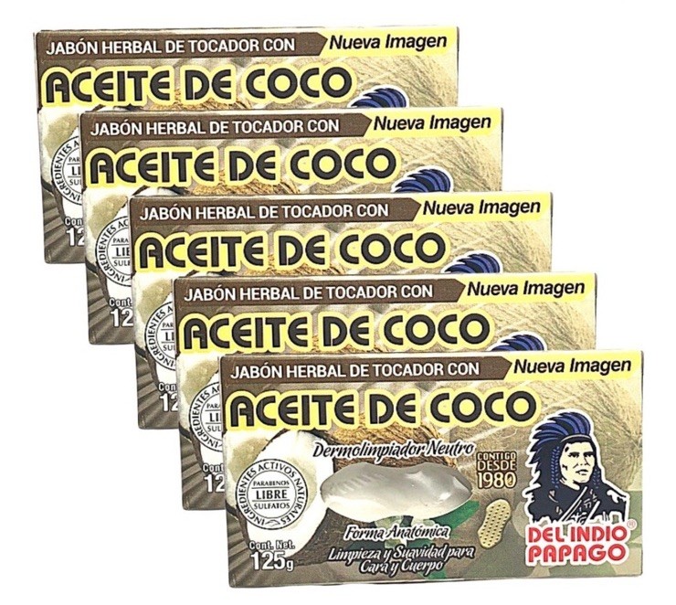 5 Pack Jabón Aceite De Coco Indio Pápago de 125g C/u Hecho En México