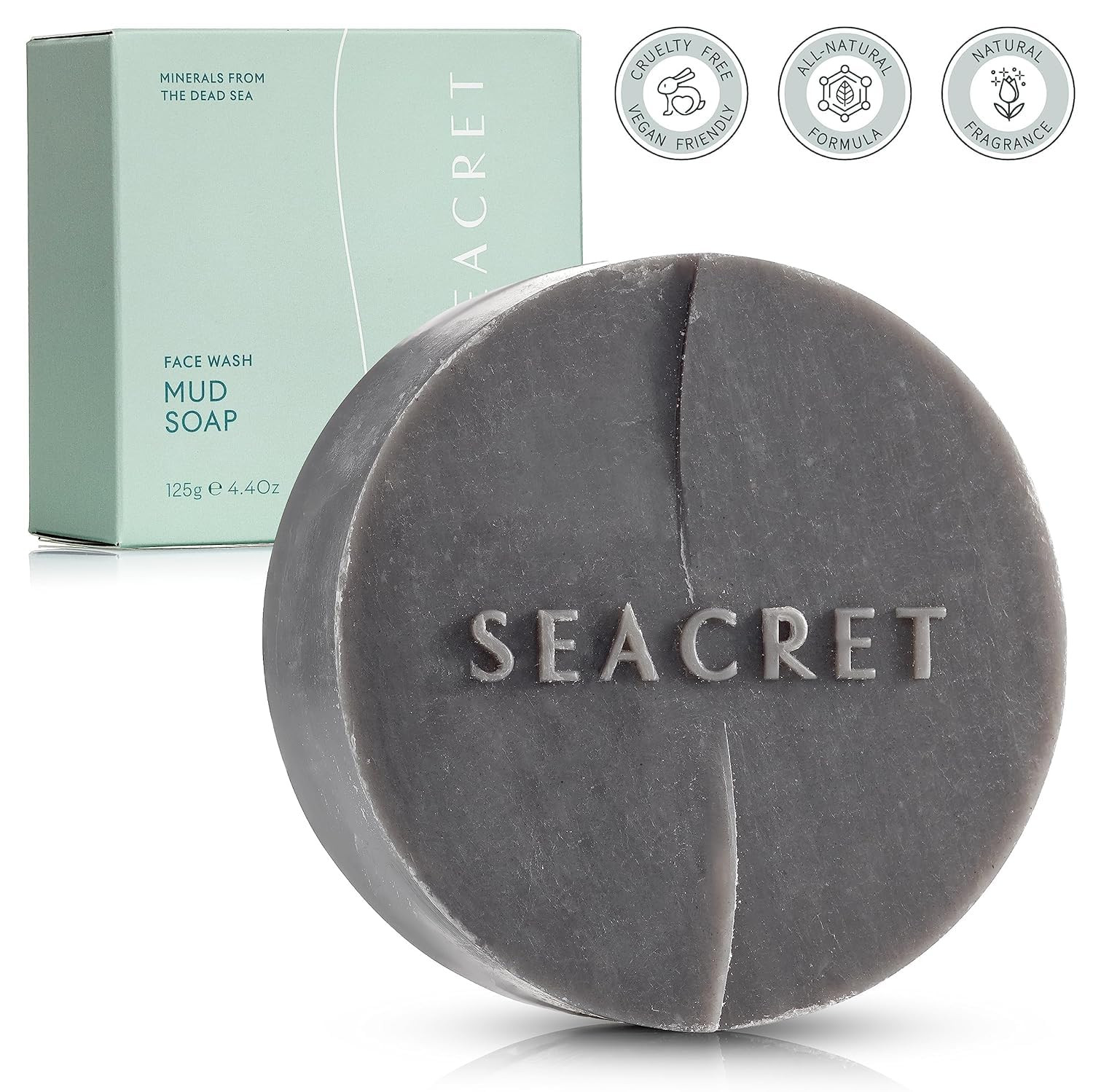 SEACRET Dead Sea Mud Soap Bar – Deep Pore Purifying & Refining Facial Cleanser w