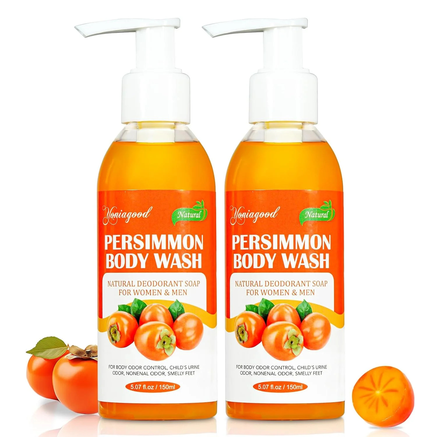 2 PCS Natural Persimmon Soap Gel for Body Odor Control, Organic Body Wash Soap f