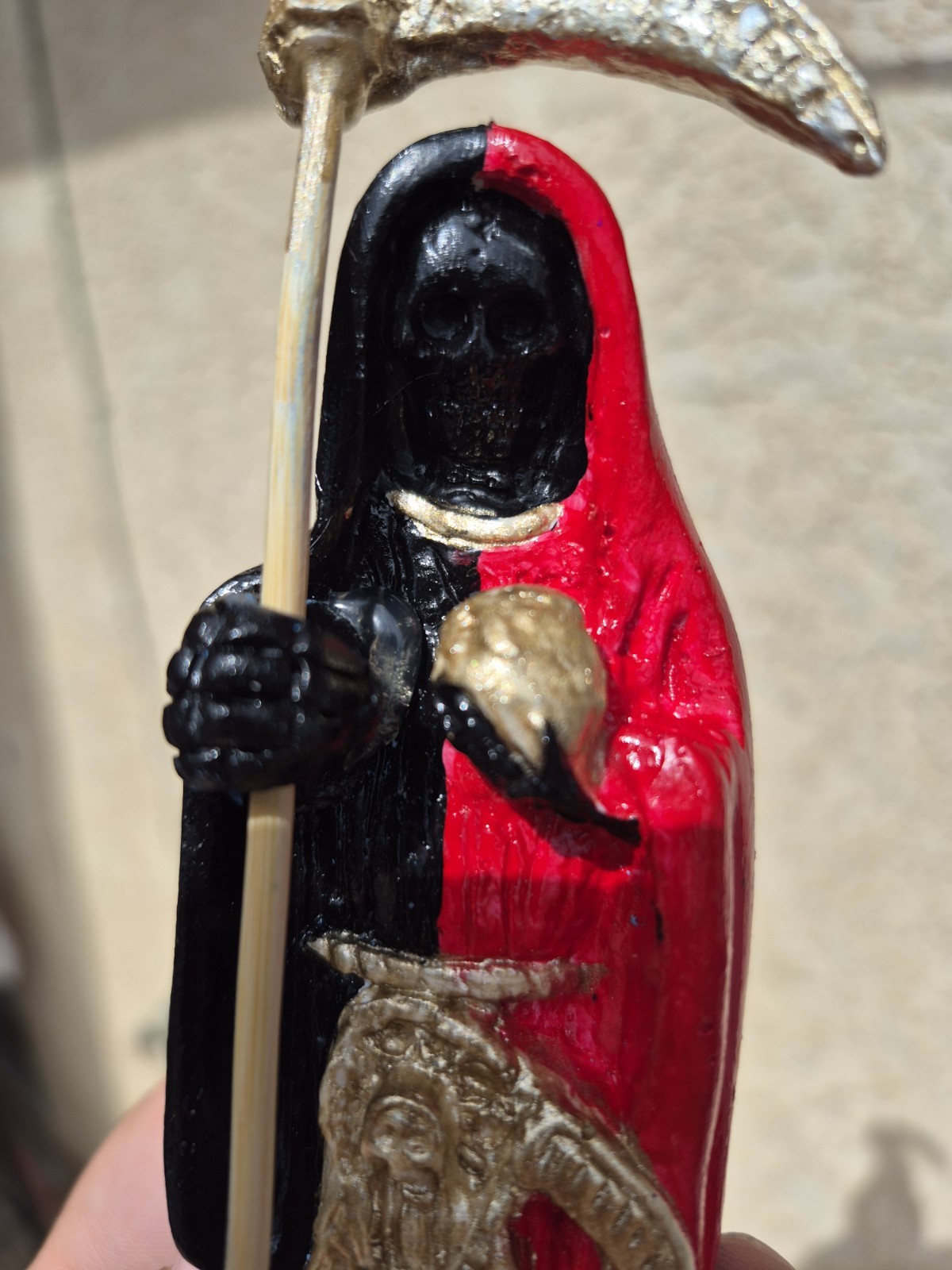 Santa Muerte Statue 7″ Gold Black Red Holy Death Santisima Guadana Suerte
