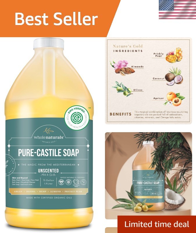 64 Fl Oz Unscented Organic Castile Soap – Gentle & Multi-Purpose Cleanser