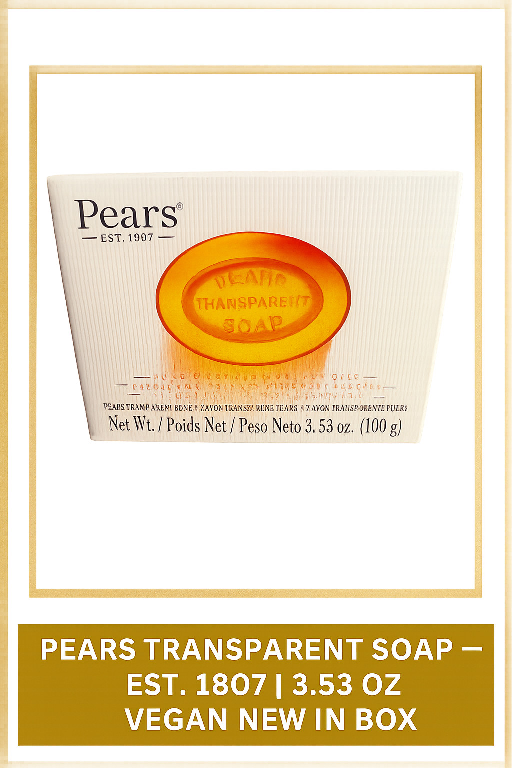 Pears Transparent Soap — Est. 1807 | 3.53 oz | Pure & Gentle | Vegan New in Box