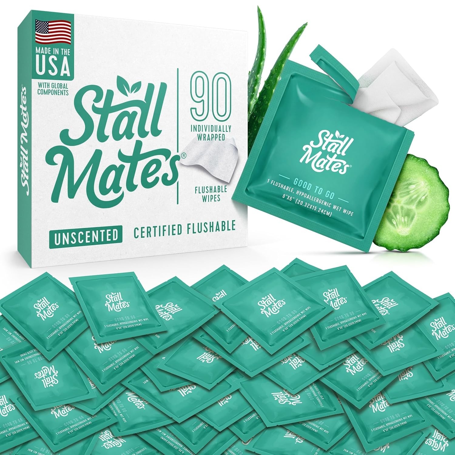 90 Count Flushable Wipes – Individually Wrapped, Unscented Travel-Friendly Pack