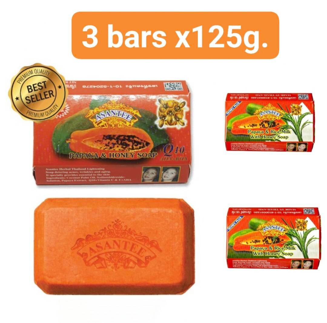 3x Papaya & Honey soap Asantee bright skin Reduces Wrinkles Aging Anti Acne