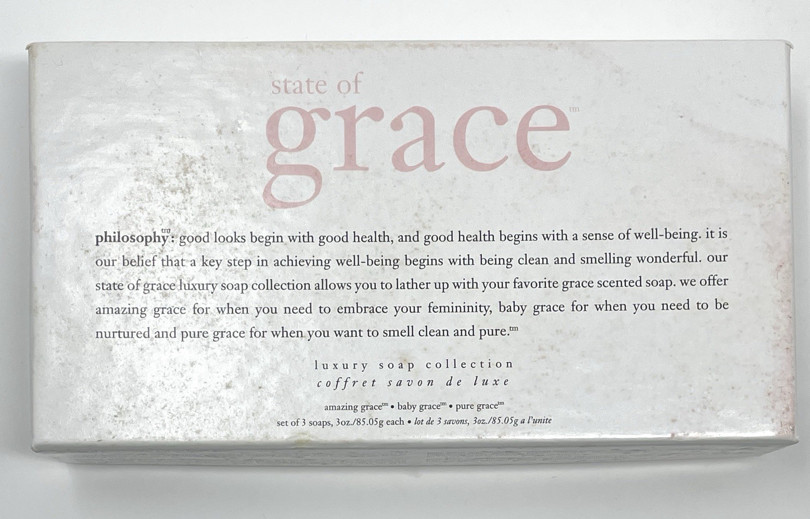 Philosophy State of Grace Soap Pure Baby Amazing 3 Oz Bars in Box