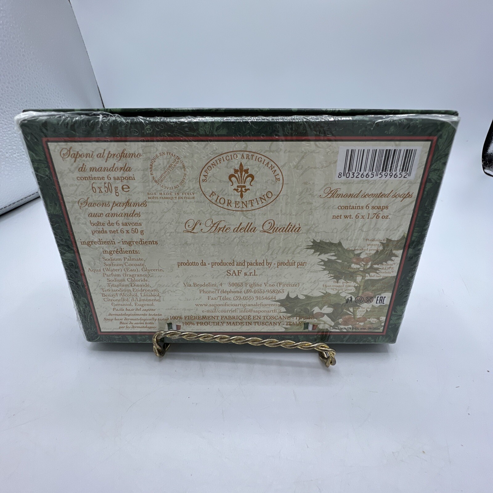 New Saponificio Artigianale Fiorentino Almond Scented Soaps sealed box of 6 bars