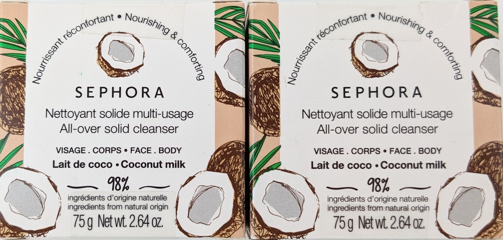 Sephora Coconut Milk Bar Soap Solid Cleanser For Face & Body 2.64oz. x2