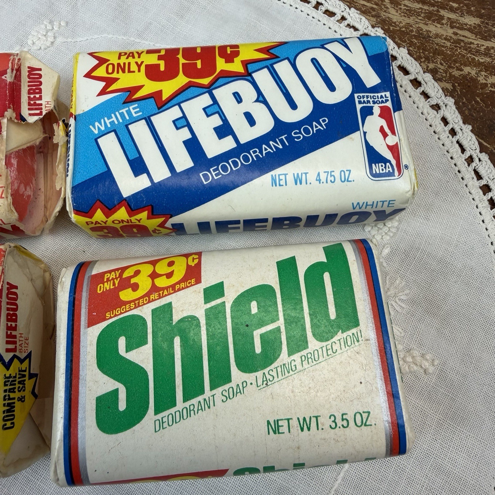 Lot of 4 Vtg Lifebuoy/Shield Deodorant Soap Bars Coral Bath Size 4.75 Oz. Ea.