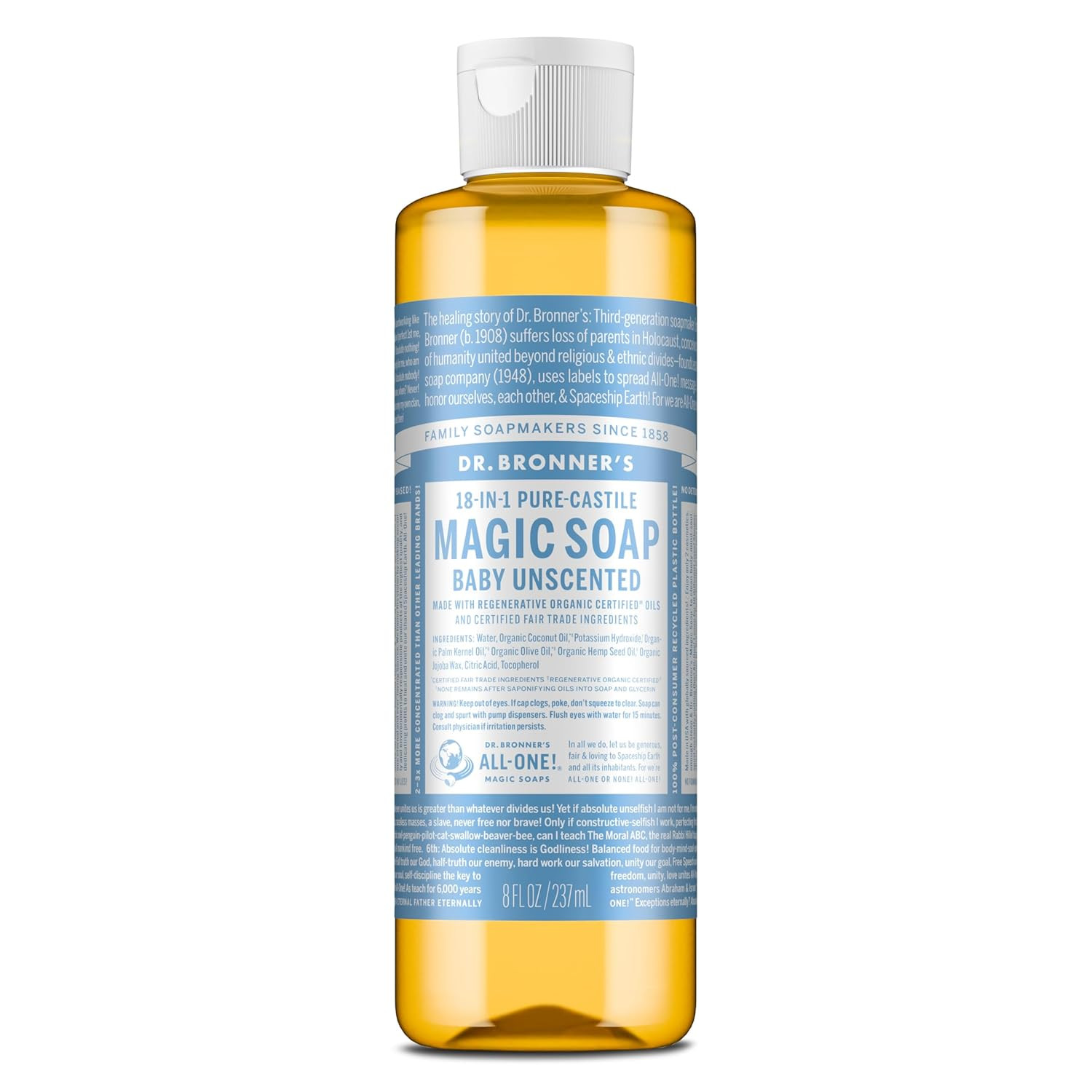 Pure-Castile Magic Liquid Soap (Baby Unscented, 8 Ounce)- Made with Regenerative