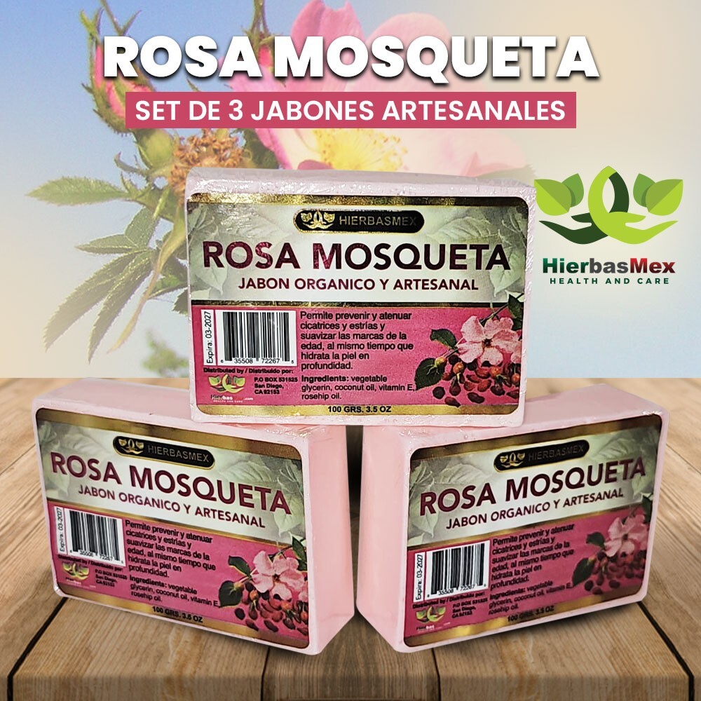 3 Pack Rosa Mosqueta Jabon ROSE HIP OIL SOAP 100gr. HierbasMex