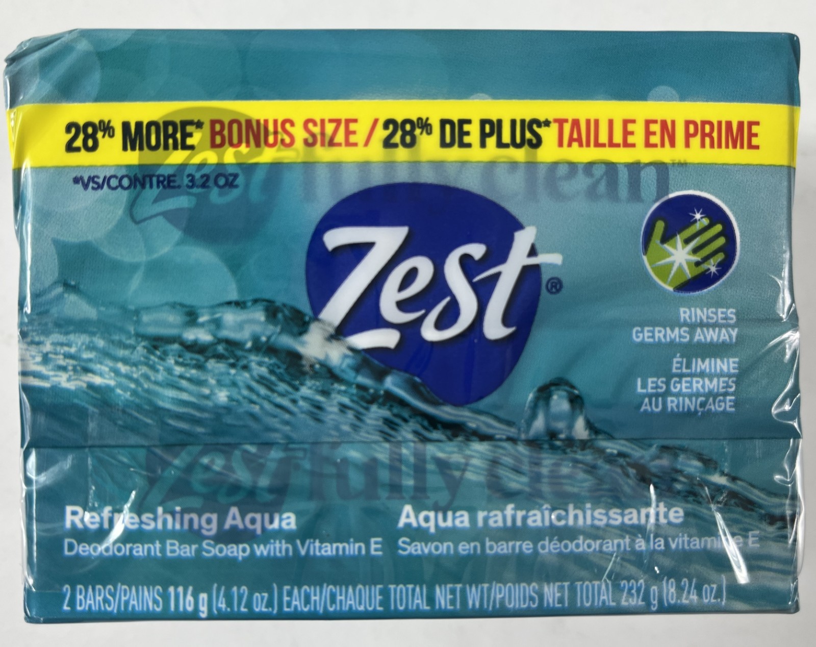 Zest Bar Soap Refreshing Aqua 4.2 oz (2 Bars) Deodorant Bath Soap