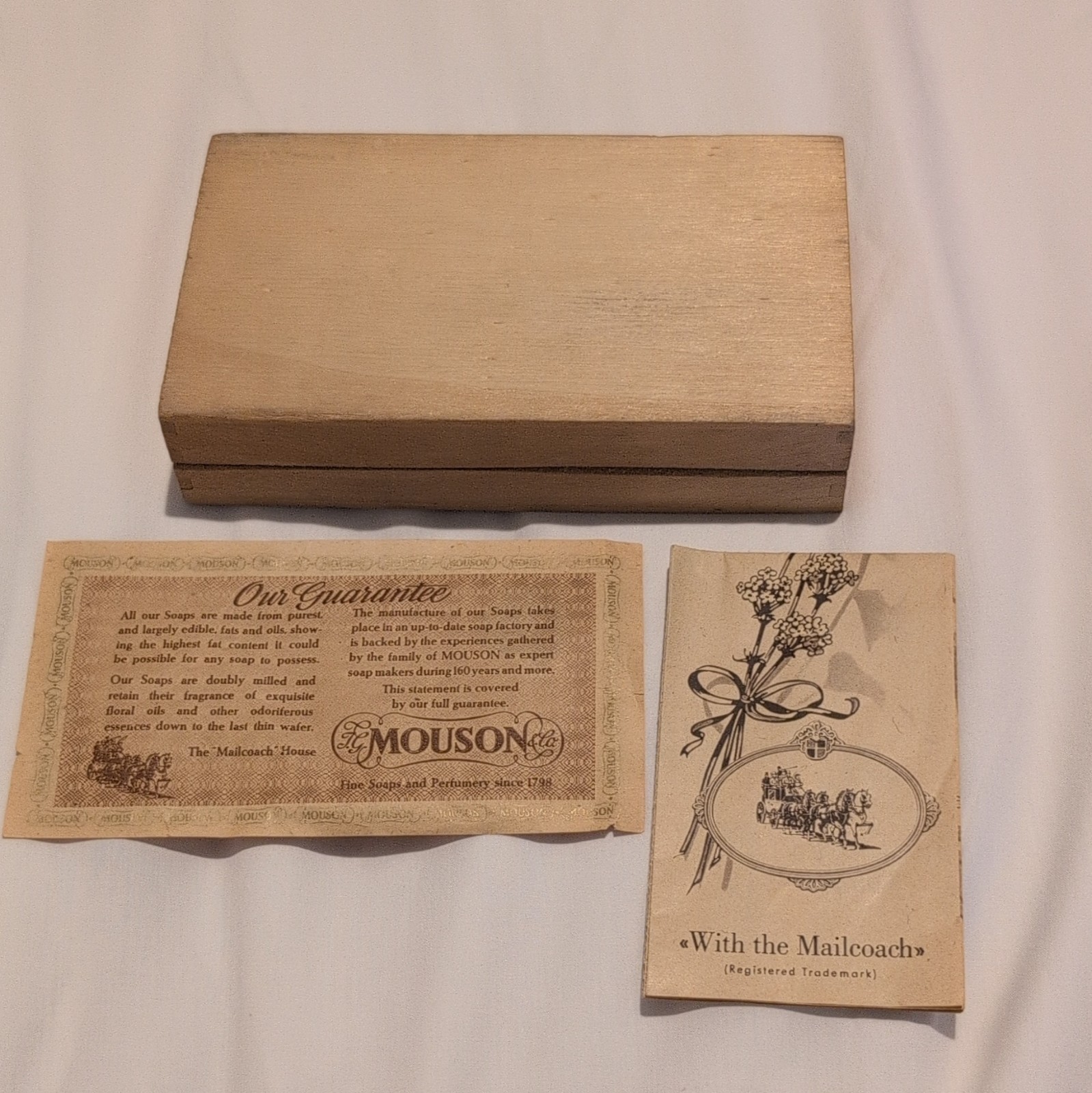 Vintage 1930-1970s Mouson Lavender Bar Soap Complete Set 3 Bars in Wooden Box