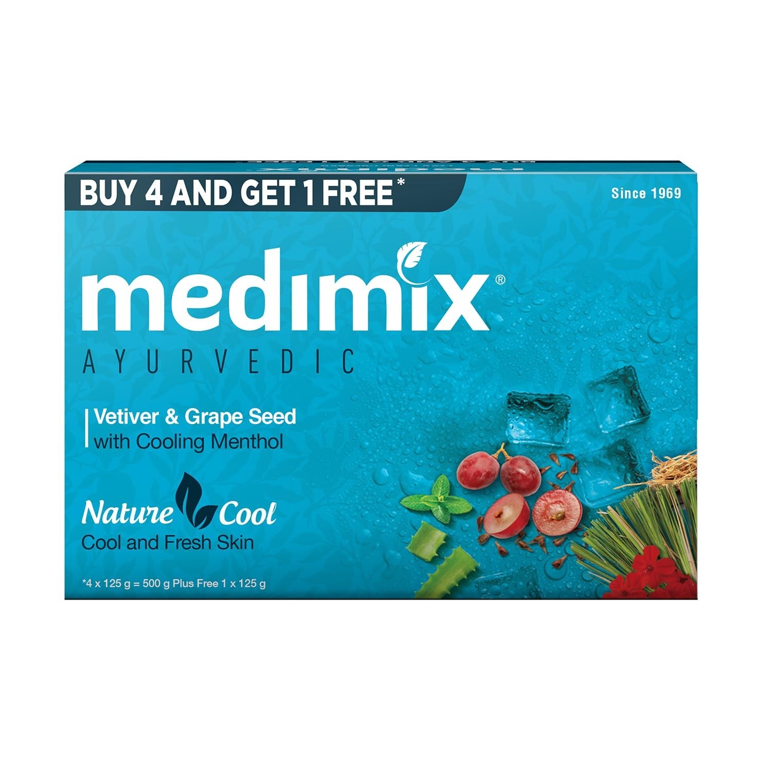🔥Medimix Cooling Ayurvedic Soap Pack of 5 | Vetiver Menthol Grape Seed | 625g🔥