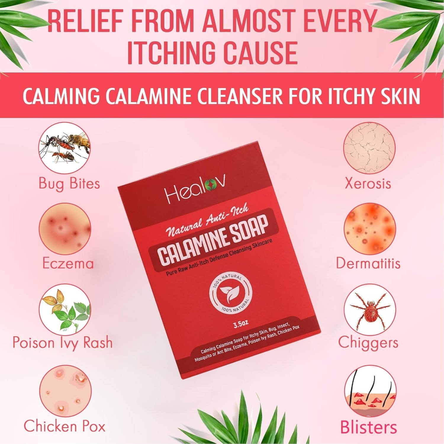 Gentle Calamine Soap Bar – Natural Itch Relief for All Skin Types, 3.5 Oz