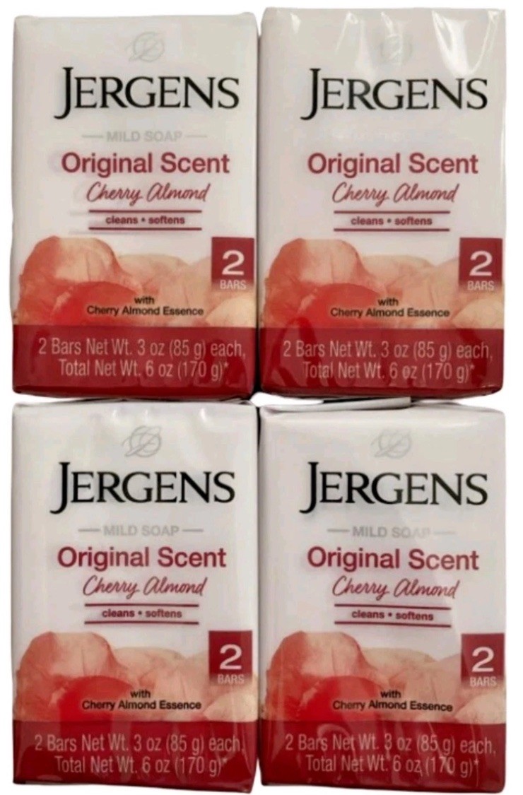 Jergens Cherry Almond Mild Soap Original Scent – 8 Bars (4x 2 Pack) – 3 Oz Each
