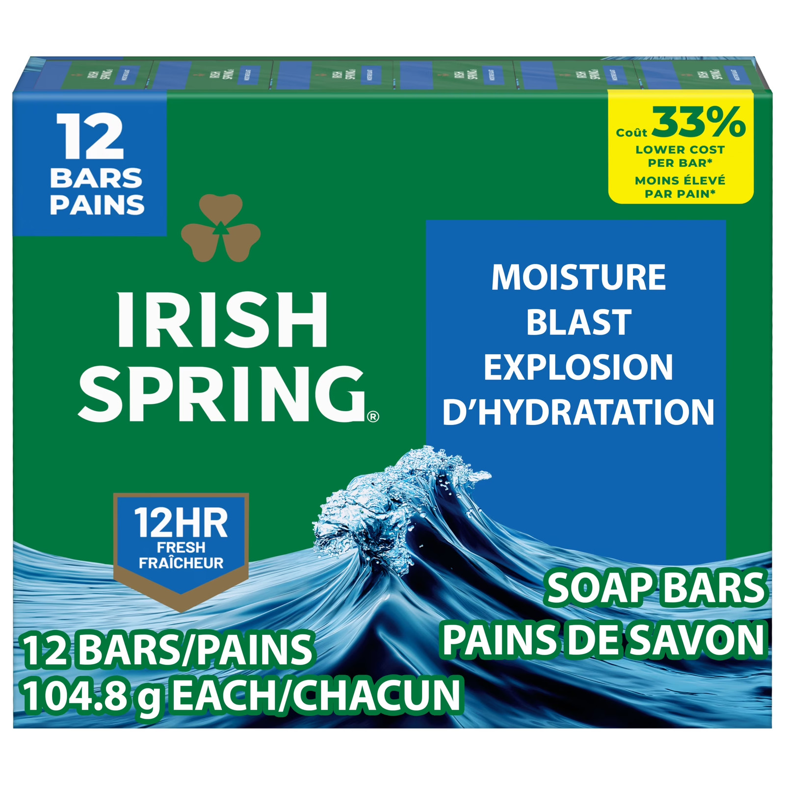 (4 Pack) Moisture Blast Deodorant Bar Soap for Men, 3.7 Oz Bar (12 Pack)