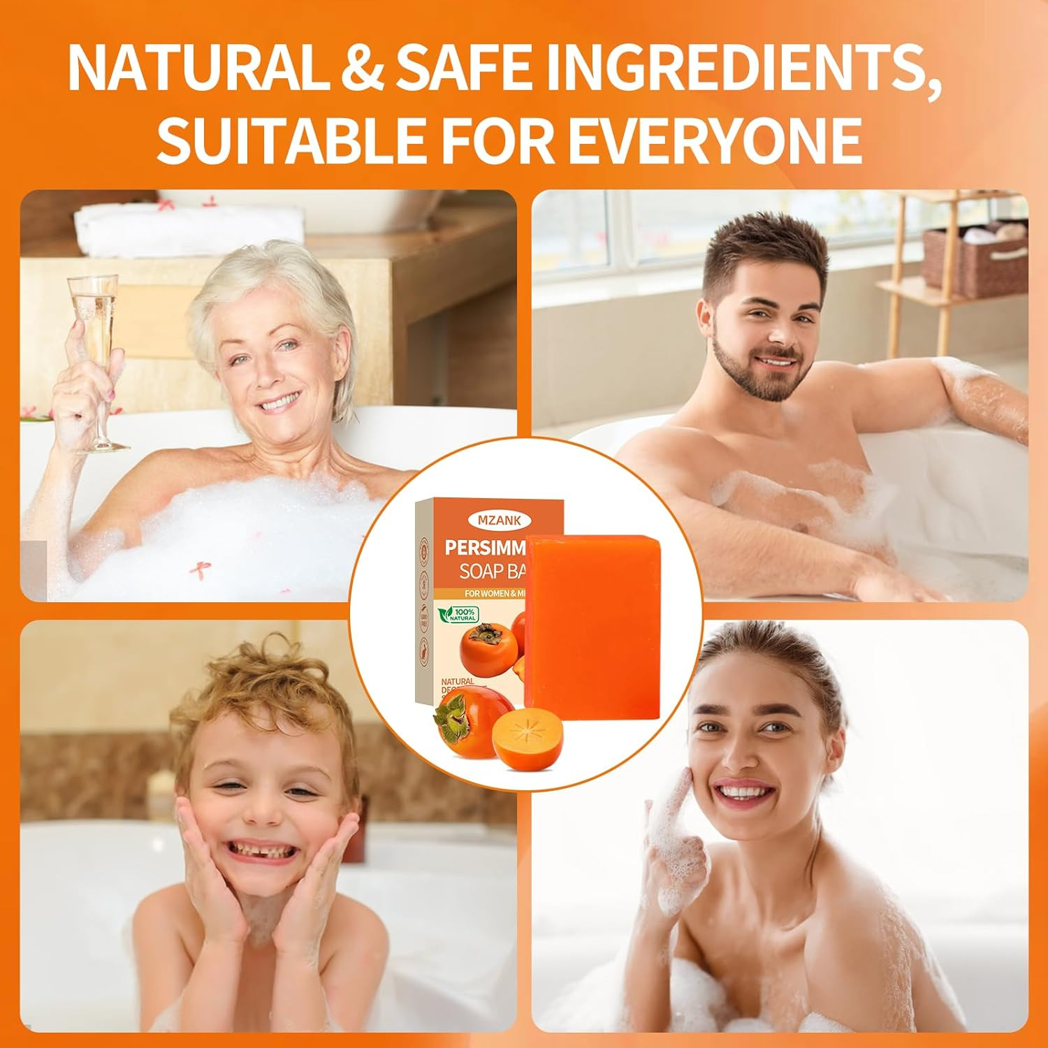 3 PACK Persimmon Soap Bar for Old People Smell,Natural Deodorant Body Face Bar S