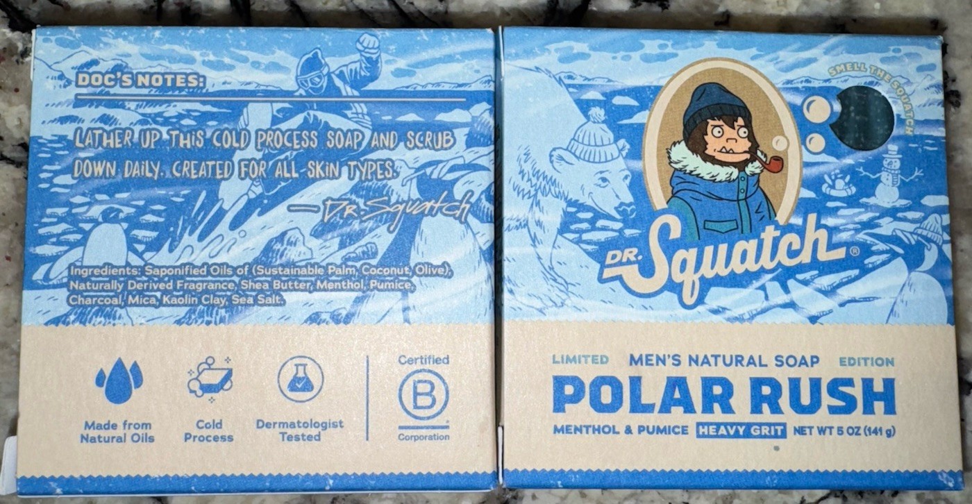 Dr. Squatch Natural Soap Polar Rush Heavy Grit 5oz Menthol Pumice Lot Of 2