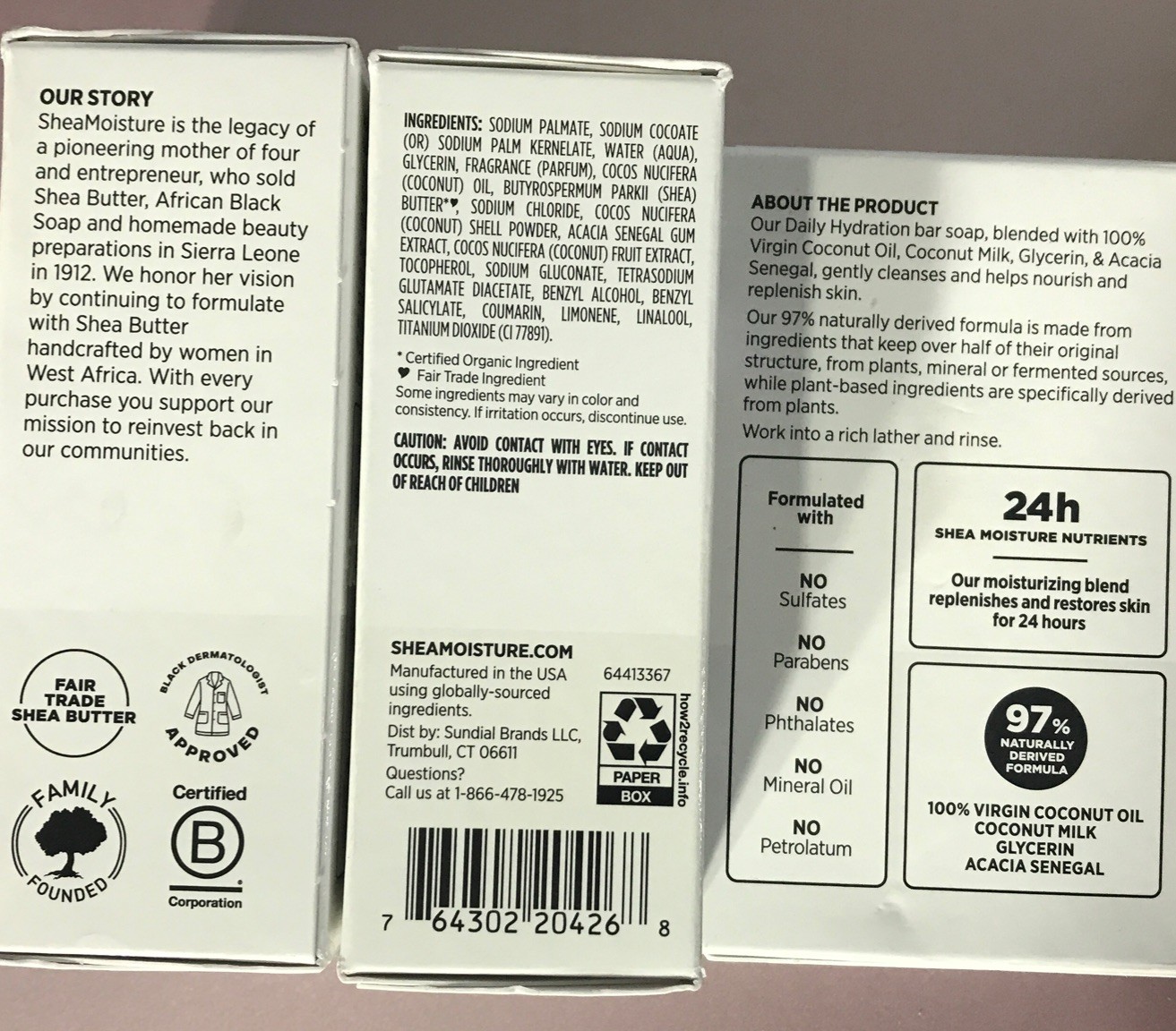 Shea Moisture 100% Virgin Coconut Oil Daily Hydration Bar Soap 8 oz Lot Of 3