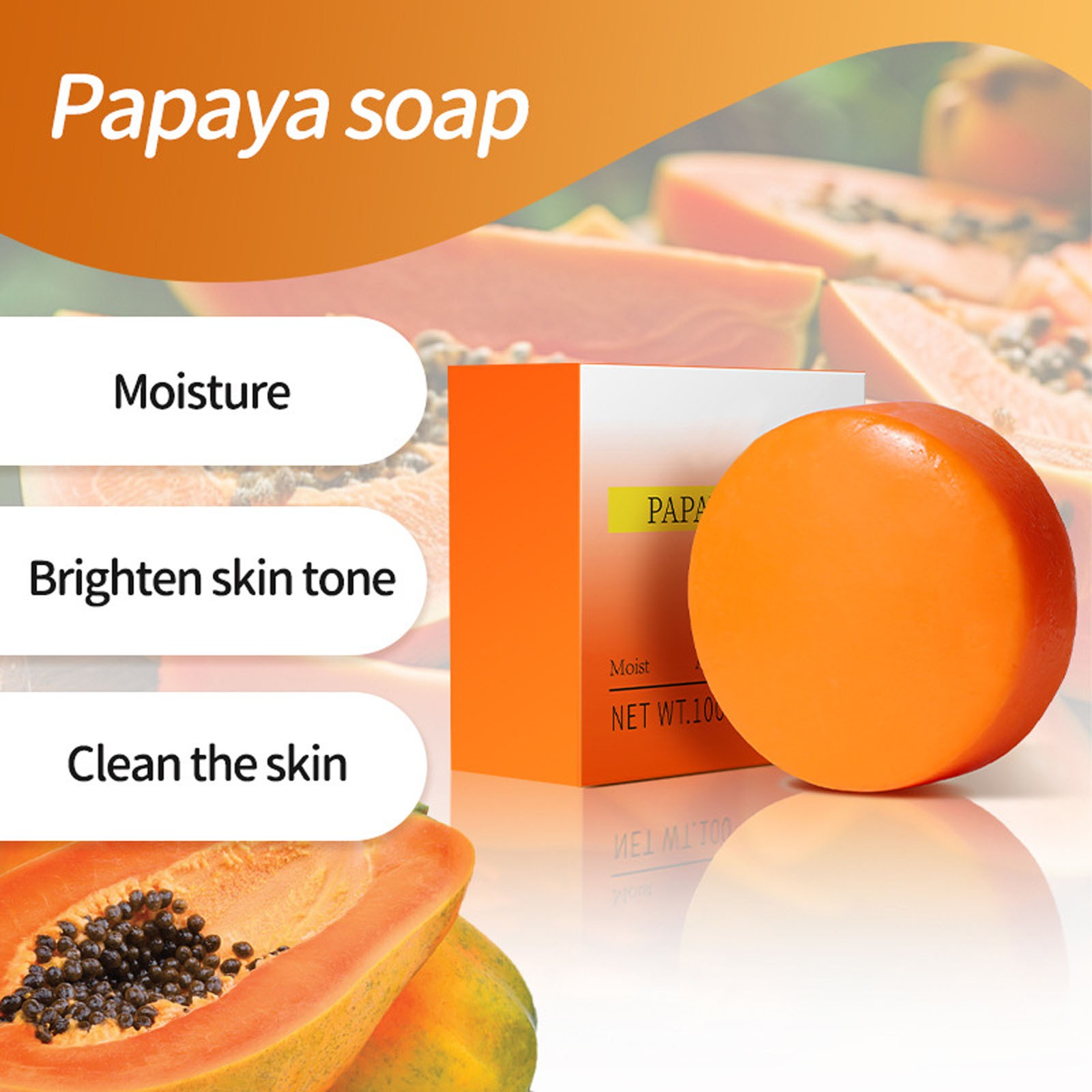 1Pcs Papaya Soap Oil Control Moisture Skin Handmade Soap for All Skin Types