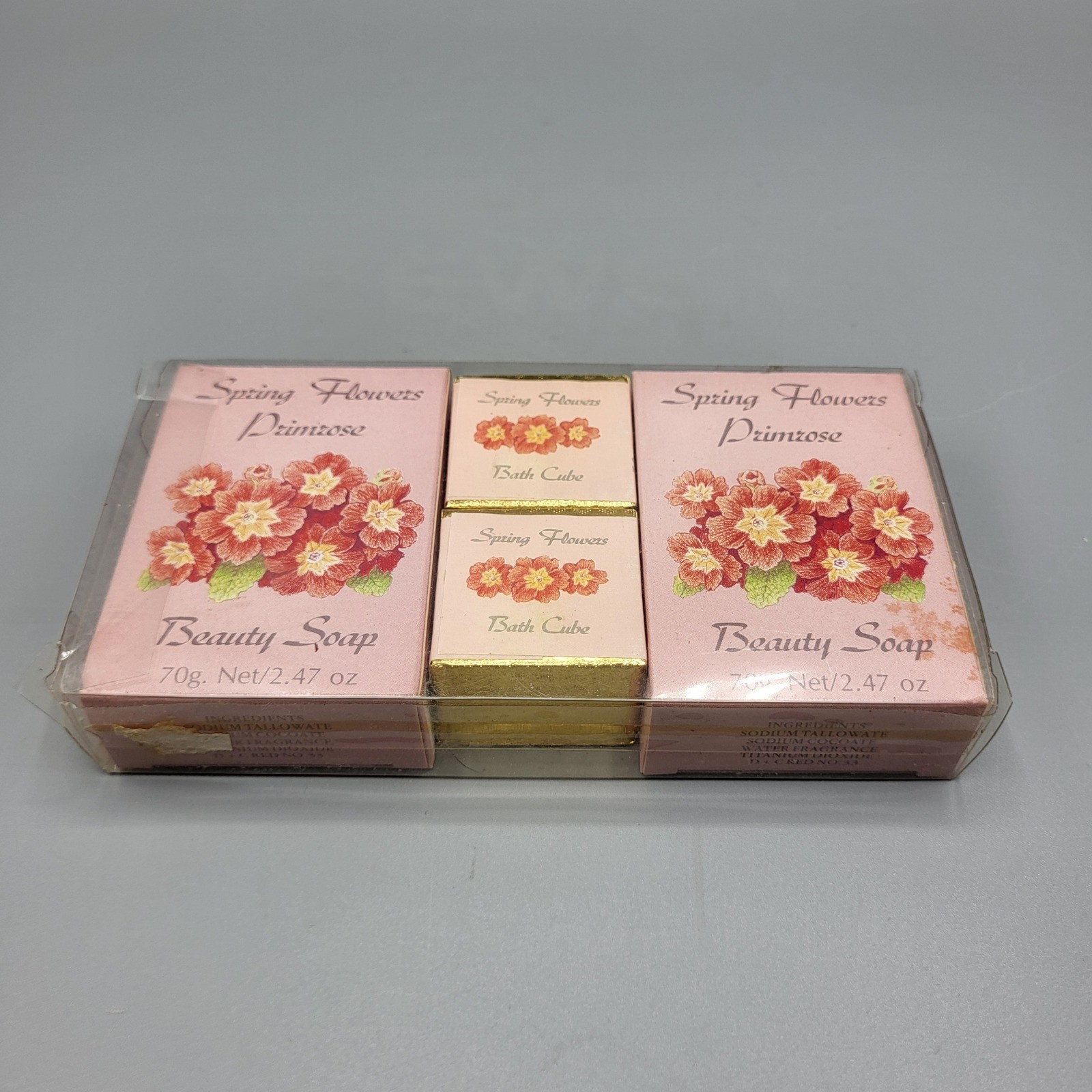 Vtg NOS Kmart Spring Flowers Primrose Soap Bath Cube Set Made in England Pink
