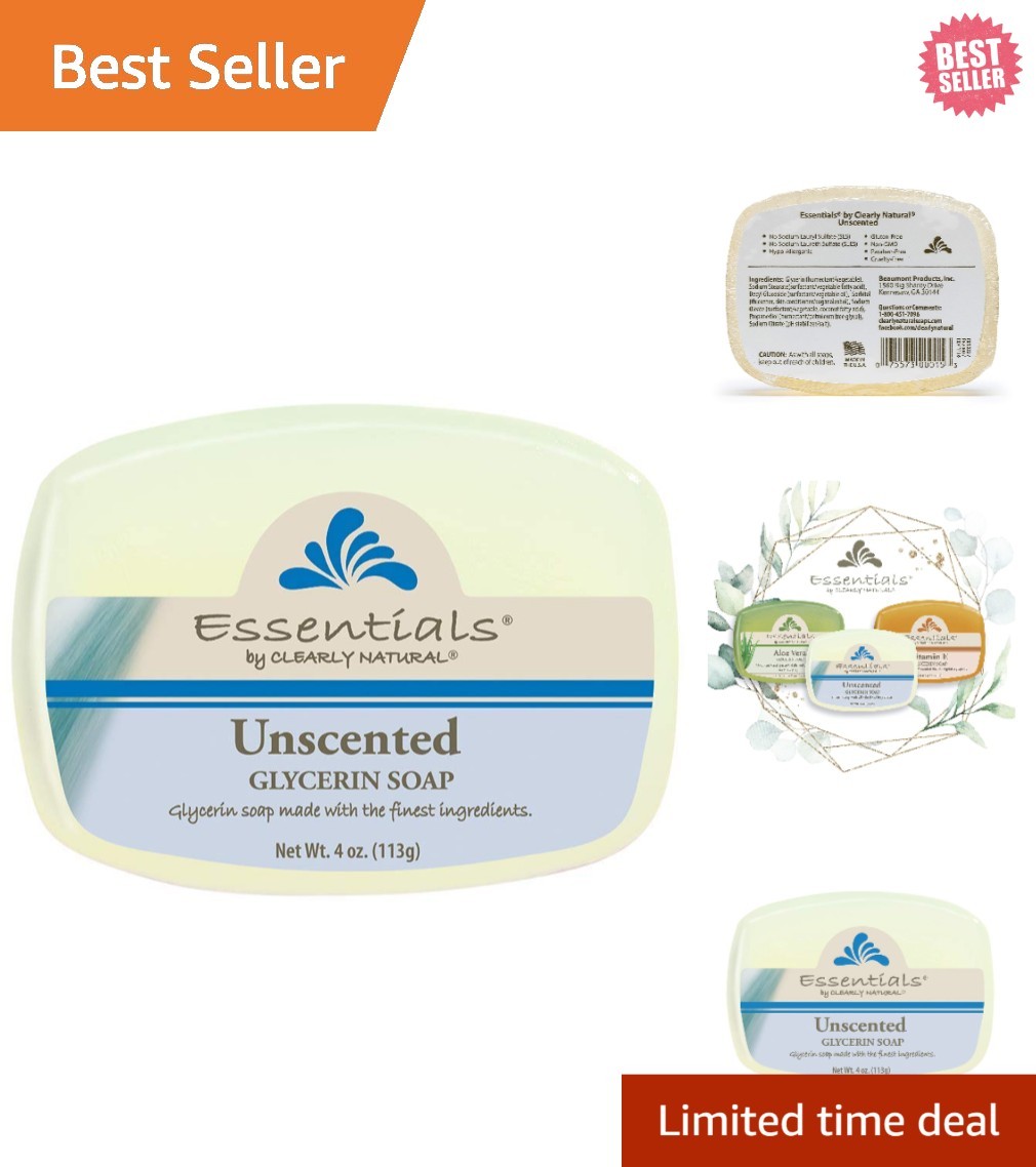 Essentials Glycerin Bar Soap, Unscented, 4 Ounce, Pack of 12 (Packaging May Vary