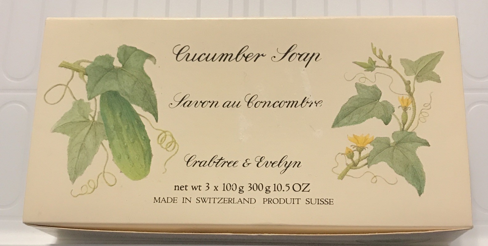 Rare Crabtree & Evelyn Cucumber Soap Trio 3x 100g/ 300g 10.5 oz Total Vtg 1984