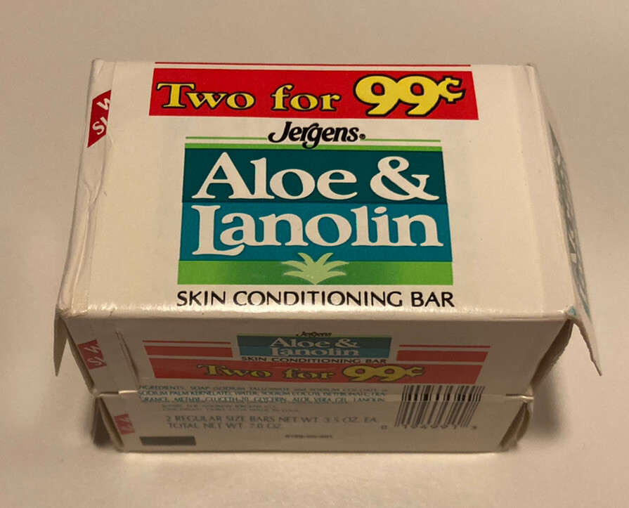 RARE 2 Pack Vintage Jergens Aloe & Lanolin Skin Conditioning Soap Bar NOS 3.5 oz