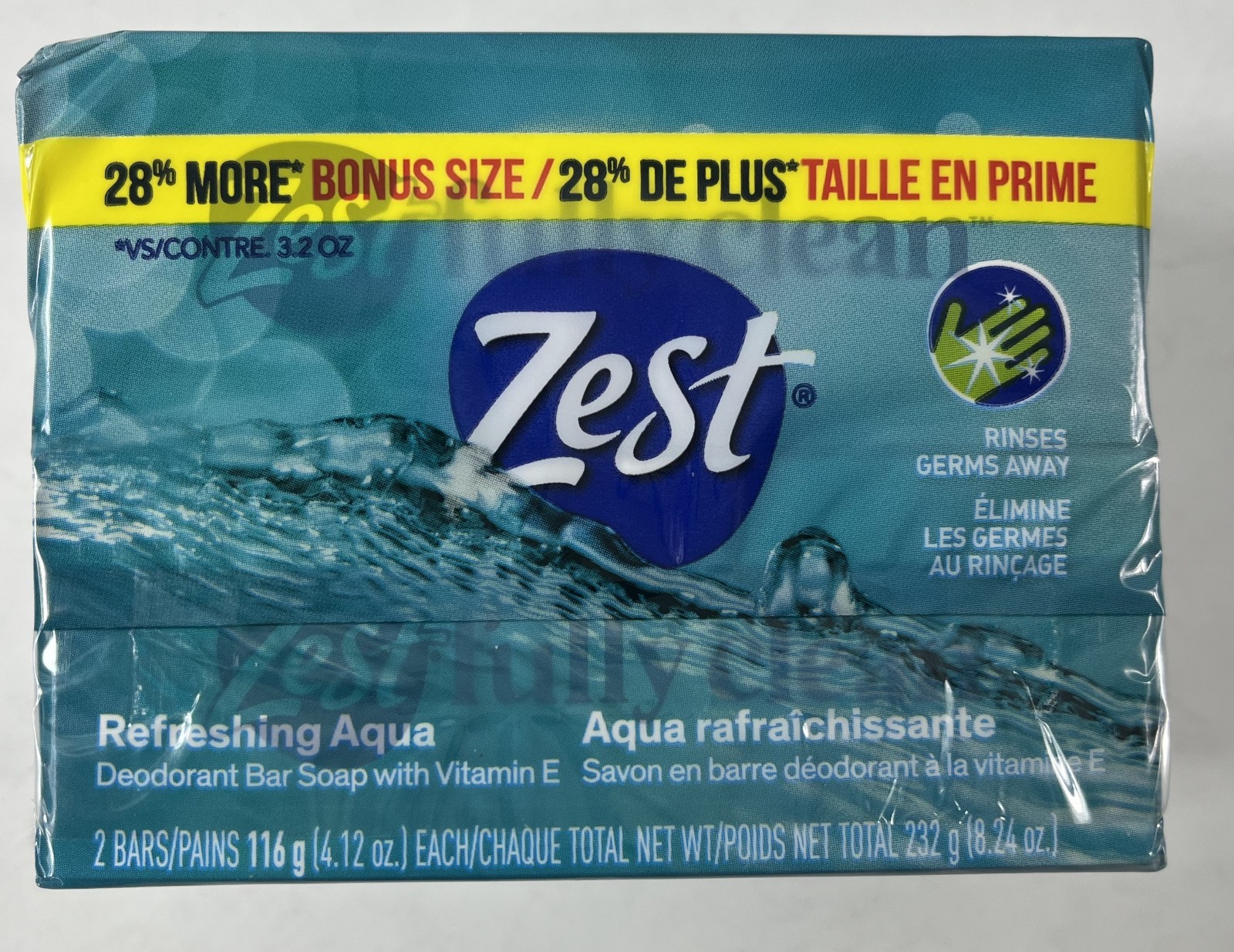 Zest Bar Soap Refreshing Aqua 4.2 oz (2 Bars) Deodorant Bath Soap